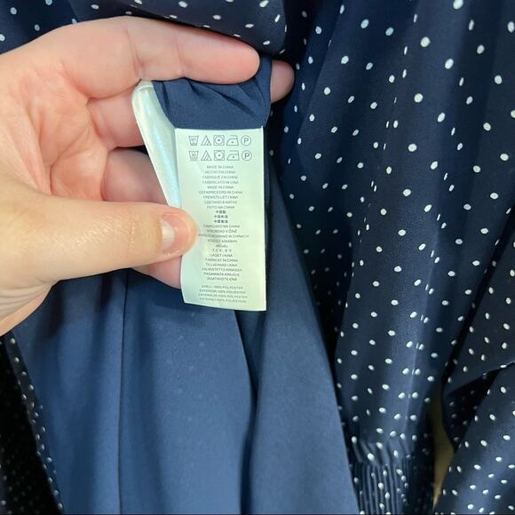 Michael Kors Navy Blue Polka Dot Cold Shoulder Dress Size Medium - Picture 9 of 10